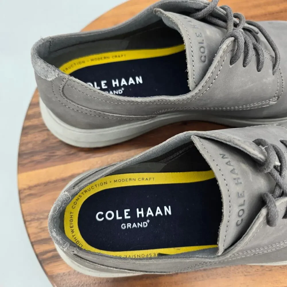 Cole Haan Shoes Mens 11 M Gray Leather Grand+ Plain Toe Lace Up Casual Oxfords